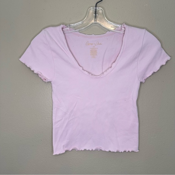 Gypsy & Jade Tops - Gypsy & Jade Pink Ruffle & Ribbed Fitted Crop Top Size XS